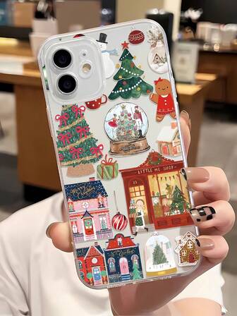1 pieza Funda de teléfono TPU con cobertura completa y diseño de collage de árbol de Navidad y casa, compatible con iPhone/Galaxy/17/17Air/17Pro/17ProMax/16/16Pro/16Plus/15/15ProMax/15Pro/11/12/13/14ProMax/12Mini/13Mini/11Pro/11ProMax/12Pro/12ProMax/13Pro/13ProMax/14Pro/14ProMax, creativa y elegante