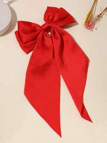 1pc Solid Satin Hair Clip With Satin Ribbon And Large Bow, Versatile Style, Valentine's Gift, Hair Accessory, Elegant, Suitable For Girls In Winter, Bowknot, Cute - Red - View 3