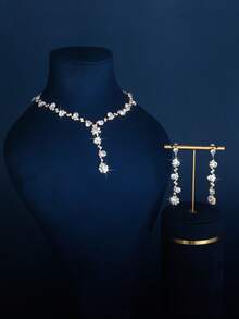 3 件/套时尚水钻项链、耳环、手链，适合日常或婚礼浪漫场合等。