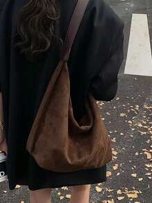 Korean Style Matte Tote Bag For Women, Large Capacity One Shoulder Underarm Vintage Commute Outing Daily Tote Bag, Back To School Season