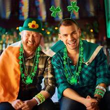 St. Patrick's Day Accessories Set, Clover Bead Necklace, Clover Flag Headband, Rubber Bracelet, St. Patrick's Party Gift, Irish Party Supplies, St. Patrick's Day Accessories, Suitable For Role Playing, Parties, Gatherings. Suitable For Friends To Dress Up