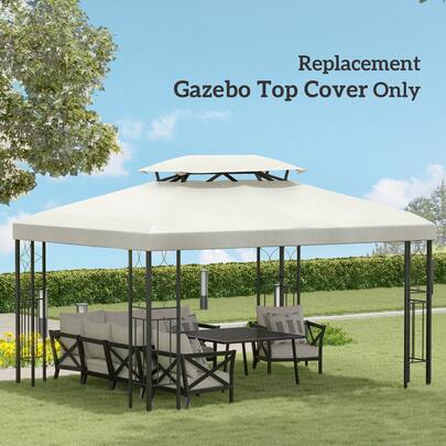 Outsunny 13.1' X 9.8' Gazebo Replacement Canopy 2 Tier Top UV Cover Pavilion Garden Patio Outdoor, Cream White (TOP ONLY)