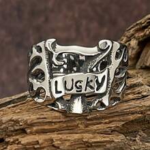 1 pieza Anillo de acero inoxidable de moda con el número 7 de la suerte, adecuado para regalar a amigos, colegas, padres, novio/novia, parejas - Plateado - Ver 3