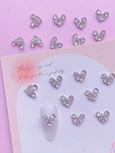 10 قطع من تصميم قلب مزخرف من الزركونيا الاصطناعية بطراز فاخر، ديكور أظافر على شكل قلب، DIY، منتجات أظافر صغيرة وطازجة، سحر الأظافر، أحجار كريمة للأظافر