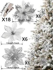 3/6/12/18/24 buc flori artificiale de Crăciun cu clipsuri, 3 stiluri ornamente de brad de Crăciun cu sclipici flori pentru ghirlandă DIY Crăciun Anul Nou petrecere decorare