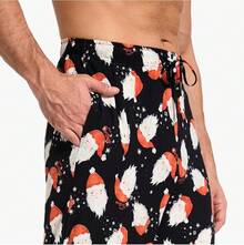 Mens Pajama Pants - Viscose Made From Bamboo, Soft Sleep Pants Comfy Drawstring Lounge Bottom With Pockets Sweatpantshalloween - Santa Claus Black - View 9