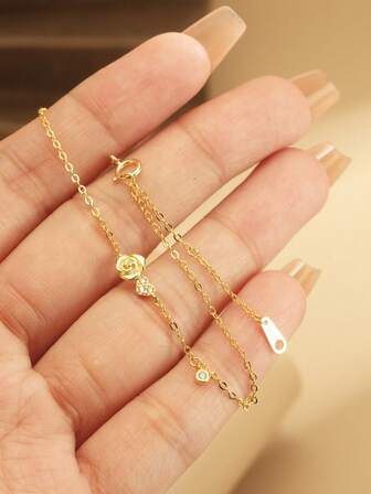 سوار فضة عيار 925 قطعة واحدة، سوار ذهبي مطلي بالزركونيا بتصميم وردة وقلب عتيق، أنيق وعملي، هدية لأفضل صديقة/صديقة، إكسسوار للاستخدام اليومي