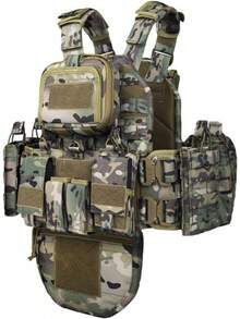 Chaleco de Entrenamiento Táctico con Sistema PALS - Correas Ajustables de Múltiples Bolsillos y Hebilla de Liberación Rápida para Caza - Camouflaje - Ver 3