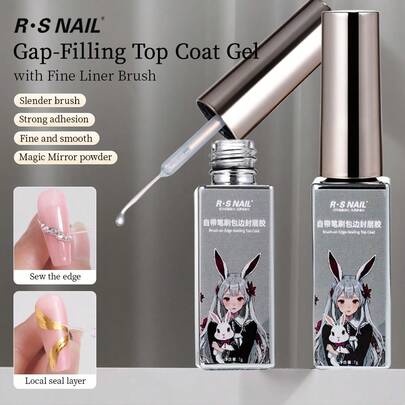 RS NAIL RSNAIL 封层胶配精准勾线笔，透明边缘，适用于铬粉、水钻及其他美甲装饰，3D立体效果，宝石和钻石，UV/LED固化，满足沙龙及居家美甲DIY设计需求