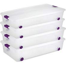 Sterilite 4-Pack 60 Quart ClearView Latch Box, Wheeled Underbed Organizer Bins With Latching Lids - Clear Plastic Organization Containers For Closet, Bedroom, Shelving Units And Everyday Home Storage