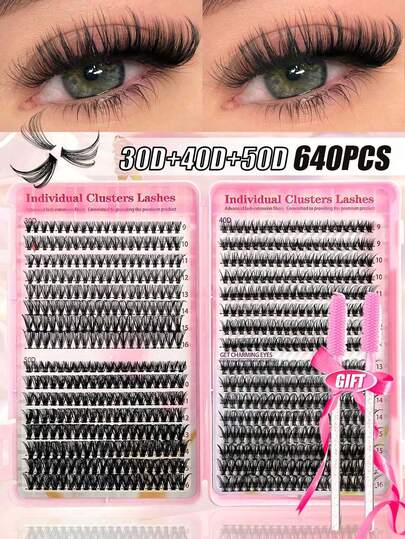 560-660pcs D-Curl Natural Look False Eyelashes, 10-18mm Length Lower Lashes, Cluster, Delicate & Natural, D-Curl - Colored DIY Eyelash, Wide Range DIY Eyelash Extension Kit, Individual Lash Cluster Set, Fluffy Thick Soft Lightweight Cluster Fake Lashes