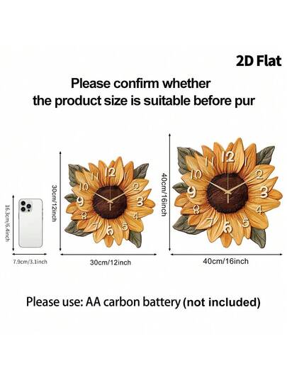 2D Flat Piece Creative Sunflower Home ation Wand Clock, Ultra Quiet Quartz Movement, No Ticking Sound, ative Painting Living Room, Bedroom Office, Stylish Klok Watch, Unique Personalized, Clear Reading Time, view 3