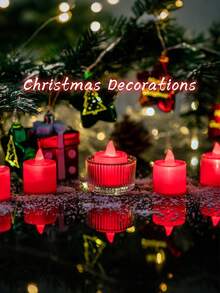 24/12/1pcs Flameless LED Tea Light Candles, Red Battery Operated Electronic Simulation Candles, Suitable For Wedding, Party, Christmas, Valentine's Day And Holiday Celebration Decoration, Can Be Used As Table Centerpiece, Anniversary, Outdoor Decoration, Christmas Decoration, Red Tea Light, Flameless Candle, Christmas Decoration, LED Candle, Twilight Birthday Decoration (Red) - Red - View 3