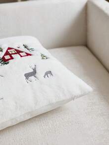 1 capa de almofada bordada com Papai Noel vermelho e árvore de Natal, adequada para decoração de interiores, capa de almofada decorativa de Natal, enchimento de almofada não incluído