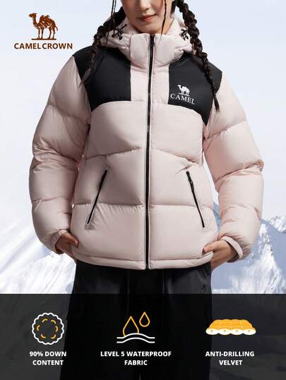 CAMEL CROWN Outdoor Down Jacket, Short Down Jacket For Autumn/Winter, Unisex, Warm Thick Windproof Hooded Padded Coat