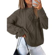 2025  Women's Oversized Cable Knit Crewneck Sweaters - Cedar Brown - View 1