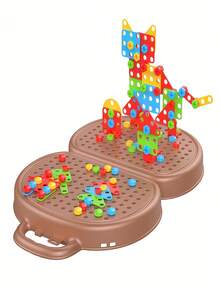 Kids Educational Screw Tightening Simulation DIY Nut Multi-Functional Assembly Building Block Tool Box, Suitable For Indoor/Outdoor Travel Games, Ages 3-12, Interactive Toys For Boys And Girls, Random Accessories, Colors And Stickers