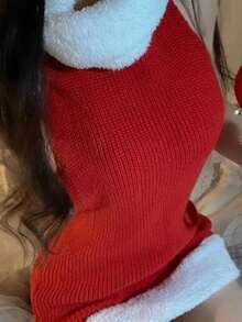 1 套全新圣诞礼物羊羔领露背角色扮演毛衣，性感修身睡袍，适合女士，秋冬 - 紅色 - 查看 2