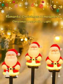 5 piezas Postes de lámpara LED con Papá Noel alimentados por energía solar, luces de decoración de cuento de hadas cálido adecuadas para Navidad/decoración de campamento/jardín exterior/cerca/camino/césped/fiesta festiva - Iluminación de paisaje de hitos. ¡Las luces solares de Papá Noel para el jardín exterior crean el ambiente navideño ideal!