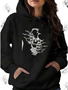 Y2K Streetwear 1pc Men'S Casual Geometric-Pattern Hooded Sweatshirt, Cotton Blend, Slight Stretch, Knit Fabric, Round Neck, Long Sleeve, Regular Fit, Soft Comfort, FallWinter Collection Graphic Hoodie Sudaderas Para Hombre Men Fall Clothes For Men  Halloween Cotton Hoodie,Fall Hoodies,Men's Fall Clothes,Street Wear,Halloween,Mens Hoodies,Y2k Clothes,Jesus Hoodie,Thanksgiving Day,Nightmare Before Christmas,Christmas - Black - View 1