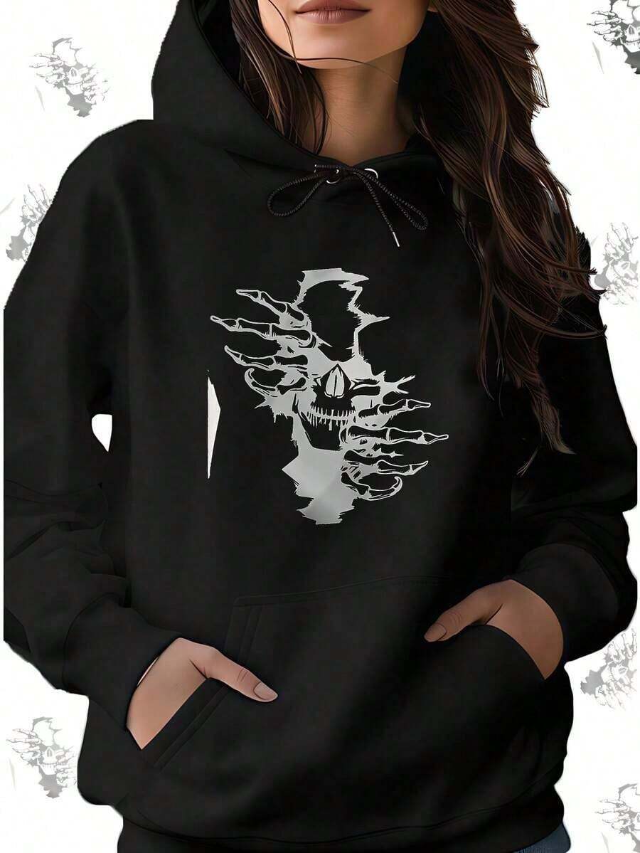 Y2K Streetwear 1pc Men'S Casual Geometric-Pattern Hooded Sweatshirt, Cotton Blend, Slight Stretch, Knit Fabric, Round Neck, Long Sleeve, Regular Fit, Soft Comfort, FallWinter Collection Graphic Hoodie Sudaderas Para Hombre Men Fall Clothes For Men Halloween Cotton Hoodie,Fall Hoodies,Men's Fall Clothes,Street Wear,Halloween,Mens Hoodies,Y2k Clothes,Jesus Hoodie,Thanksgiving Day,Nightmare Before Christmas,Christmas - Black - View 1