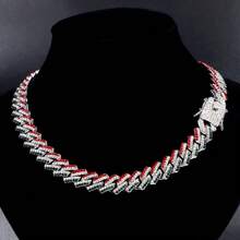 嘻哈男女款 14 毫米爪镶链项链 闪亮冰晶双排水钻密镶迈阿密菱形项链首饰 - 藍白 - 查看 11