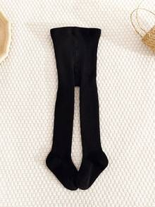 3 Pairs Girls/Infants Solid Color Warm Thermal Lined Tights, Simple Vertical Striped, Cozy & Comfortable, Tight Pants For Young Girls In Autumn/Winter, Suitable For Daily Wear - Black - View 2