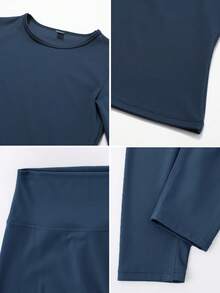 NcmRyu 1 Set Women's Stretchy Tight Cycling, Dance, Fitness, Yoga Activewear Outfit Spring - Blue - View 3
