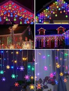 1PC 3.5M/7M Solar Snowflake Ice Column Light String -96/160LED, 8 Modes, IP65 Waterproof, Suitable For Christmas Trees, Houses, Families, Birthdays, New Year's, Walls, Windows, Halloween Parties, Weddings, Camping, Christmas Decoration - Black - View 8