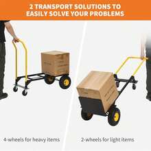 Convertible Cart - Converts From A 2-Wheel Cart To A 4-Wheel Cart For Easy Transport And Mobility, 400 LB Capacity,Suitable For Moving Heavy Items In Warehouses, Offices, Homes, And Shopping Areas.  Convertible Hand Truck - Heavy Duty 2-In-1 Hand Cart Dolly | 400LB Capacity Dolly Cart With Wheels With 4 Non-Flat Wheels | For Moving, Warehouse, Office, Grocery, Garden & Industrial Use - Màu vàng - Xem 6