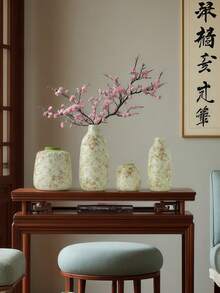 1 Peça Vaso de Cerâmica de Porcelana Verde, Azul e Branco com Design Estilo Chinês, Adequado para Segurar Arranjos de Água e Flores Frescas; Vaso Multifuncional para Exibições Decorativas.