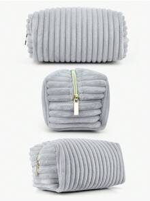 Luxury Minimalist Ins Girls Wide-Stripe Corduroy Soft Makeup Bag Large Capacity Storage Portable Travel Beauty Bag Women's Zippered Pouch With Niche High-End Aesthetic Commuter Travel Beauty Bag - Must-Have For Students Halloween & Christmas Holiday Gift