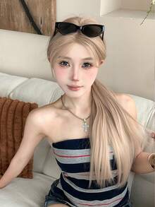 alicegarden 额头蕾丝 4 * 1，额头蕾丝直发假发，金色 30 英寸长直发假发，日常自然半编织，自然日常使用逼真假发