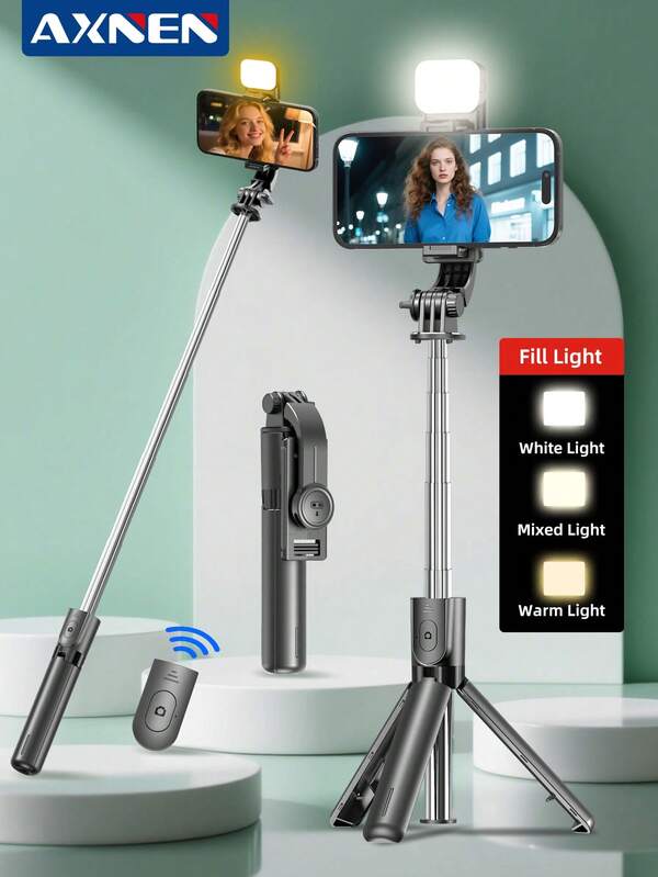 AXNEN 672mm/26.18 Inch Selfie Stick Foldable Selfie Stick Phone Tripod, Retractable Stand Foldable Monopod For Smartphone, Balanced Stable Live Streaming Shooting, Selfie Stick With Remote Control, Suitable For Photo Shooting, Travel, Outdoor Activities, Live Streaming Tripod