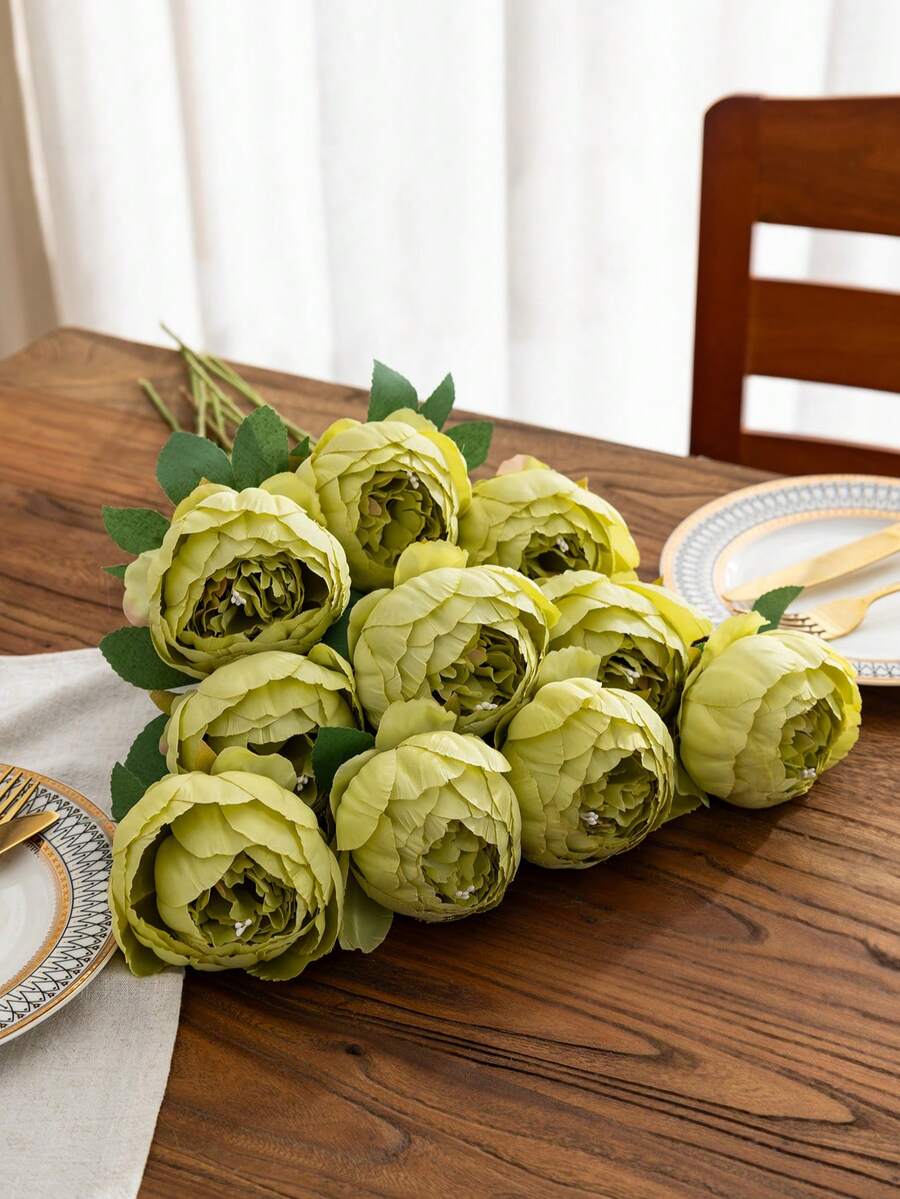MEHELANY 1束20.1英寸仿真牡丹花，塑料花茎，复古牡丹仿真花，适用于房间装饰、花瓶、DIY婚礼、派对中心装饰、感恩节等场合，以及其他仿真花卉装饰。