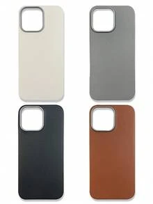 4-Pack Luxury Leather Texture Phone Cases, Compatible With IPhone & Galaxy, Black, Grey, Brown, Beige - Multicolor - View 12