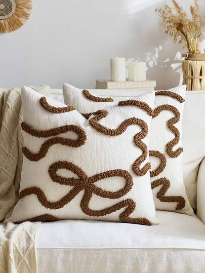 1pc/2pcs Set Semi-Circle Geometric Pattern Pillow Case, Canvas Circle Velvet Embroidery Crafted Square Cushion Cover, For Daily Use In Bedroom, Living Room, Sofa, Yard, Garden Decor, Without Core 30*50cm 45*45cm