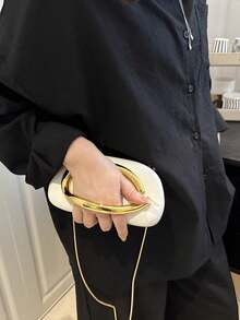 Black PU Leather Clutch - Ideal For Valentine's Day, Comfortable & Fashionable, Stylish Handbag, Personalized Gift Choice, 2025 Must-Have Accessory, Distinctive Style Suitable For Various Occasions, Luxurious Quality, Affordable Price, Wedding - White - View 3
