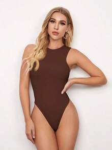 Kit 2 Women's Bodysuit Basic Plain Sleeveless Tank Top With Double Lining - Nâu và Trắng - Xem 3