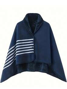 1pc Fleece Wearable Blanket, 80x135cm Plaid Lap Blanket, Comfortable Hooded Poncho With Buttons, Suitable For Bed, Sofa, Office, Gray & White Cozy Cloak With Buttons, Fuzzy Sleeveless Blanket, Women Shawl Wrap Suitable For Home, Office, Outdoor, Machine Washable