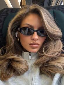 1pc New European & American Style Small Frame Fashion Glasses, Retro Oval Versatile Women Eyewear - Black Frame Black Gray Film - View 3