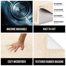 Premium Luxury Bath Rug, Absorbent, Soft, Thick Shag, Plush Bathroom Rugs, Washable, Microfiber Quick Dry, Mats Shower, Bathtub And Floor Accessories, 24x17, Ivory