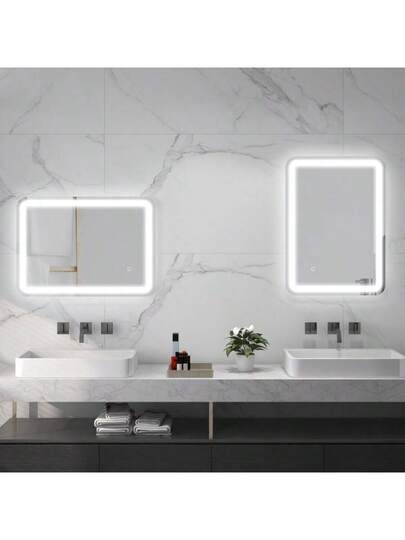 Kleankin LED Bathroom Mirror, 50 70 Cm, Verlichting Touch Switch, IP44, Automatic Defogging, Memory Function, Zilver Tempered Glass view 8