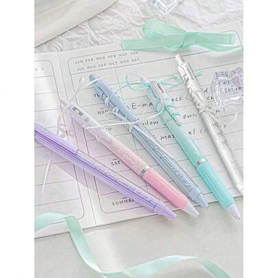4pcs Soft Ribbon Gel Pens Set Ballet 0.38mm/0.5mm Ballpoint Quick-Dry Black Color Ink For Writing Gift Back To School