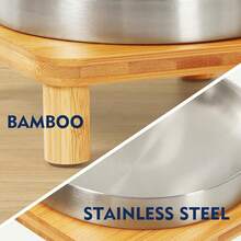 Elevated Cat Bowls For Indoor Cats – Raised Bamboo Cat Bowl Stand With 5.5" Wide Stainless Steel Dishes, Pet Food Table Plate For Easy Feeding, Whisker Friendly (Silver,Set Of 2){"Size_name":"2Squares"} - 2個正方形 - 查看 8