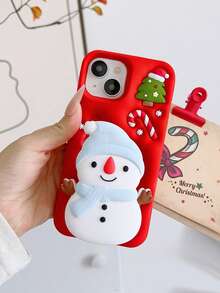 Cute Snowman On Red Background Cartoon Christmas Phone Case, Silicone Shockproof Cover Compatible With Apple 17/16/15/14/13/12 Pro Max