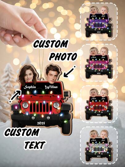1pc Customized Christmas Tree Decoration With Lights, Car Hanging Ornament - Customized Photo, Name, Personalized Wooden Hanging Decor, Couples's Exclusive Gift, Couples/Spouses Christmas Gift Box - Personalized Acrylic Car Hanging Rack