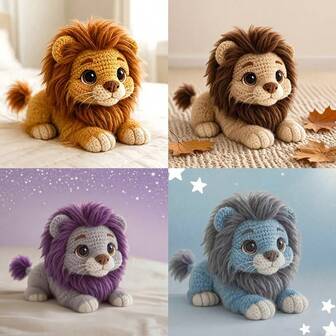 1 套 - 有趣的钩针狮子套件（4 种颜色可选）、最新 Amigurumi 成人手工钩针材料套装、可爱有趣的现代家居装饰、成人钩针套件（附分步高清文本教程）、圣诞节、情人节、母亲节礼物、生日、婚礼派对礼物 - 非成品、配件颜色随机