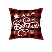 1/4pcs, Buffalo Plaid Christmas Throw Pillow Covers, 45*45cm Christmas Tree And Truck Decor Cushion Covers, Farmhouse Winter Holiday Believe Prints Decor Pillowcases, For Porch Patio Couch Sofa Living Room Outdoor, Home Decor, Without Pillow Inserts Christmas Decorations Christmas Decoration Christmas Decorations Home Room Decor