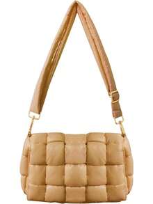 Puffer Woven Crossbody Bag Purse Handbags For Women, Quilted Hobo Carryall Bag Shoulder Bags With Adjustable StrapChristmas - Hồng đậm - Xem 4
